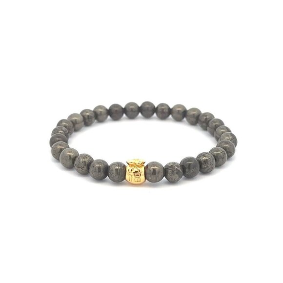 18K Gold Money Bag Charm Bracelet Natural Pyrite Gemstones 6mm - Picture 1 of 5